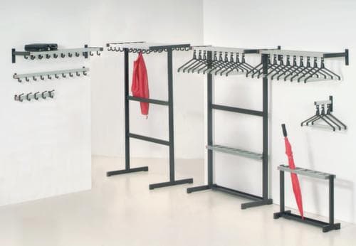 van Esch Wandgarderobe mit Mantelhaken, mit 10 Mantelhaken, alu/RAL9005 Tiefschwarz
