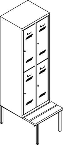 PAVOY Doppelstöckiger Umkleideschrank Basis mit Sitzbank + 2x2 Abteile, Abteilbreite 400 mm