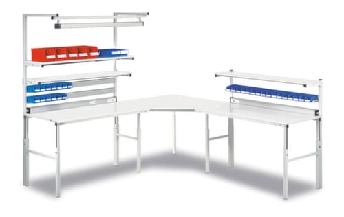 Treston Verkettungselement für Montagetisch mit Ablgeboden, Breite x Tiefe 1300 x 900 mm, Platte RAL7035 Lichtgrau