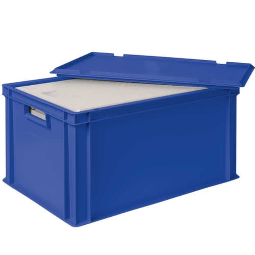 Euronorm-Stapelbehälter mit Isolierbox, blau, Inhalt 65 l, Auflagedeckel für Isolierbox