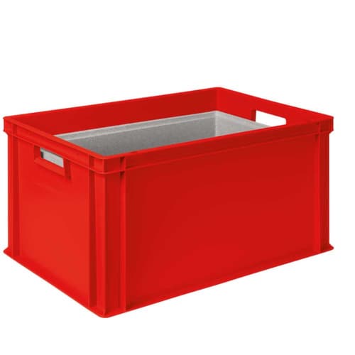 Euronorm-Stapelbehälter mit Isolierbox, rot, Inhalt 65 l, Auflagedeckel für Isolierbox