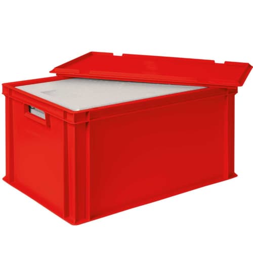 Euronorm-Stapelbehälter mit Isolierbox, rot, Inhalt 65 l, Auflagedeckel für Isolierbox