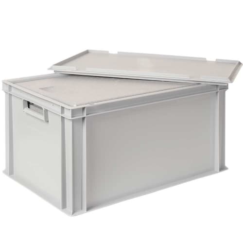 Euronorm-Stapelbehälter mit Isolierbox, grau, Inhalt 65 l, Auflagedeckel für Isolierbox