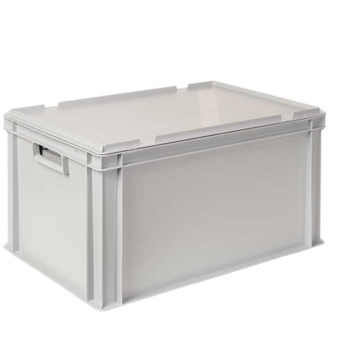 Euronorm-Stapelbehälter mit Isolierbox, grau, Inhalt 65 l, Auflagedeckel für Isolierbox