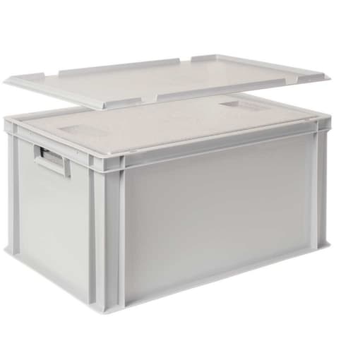 Euronorm-Stapelbehälter mit Isolierbox, grau, Inhalt 65 l, Auflagedeckel für Isolierbox