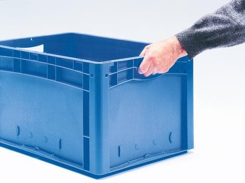 BITO Euronorm-Stapelbehälter mit Doppelrippenboden + Wände + Boden durchbrochen, blau, Inhalt 62 l