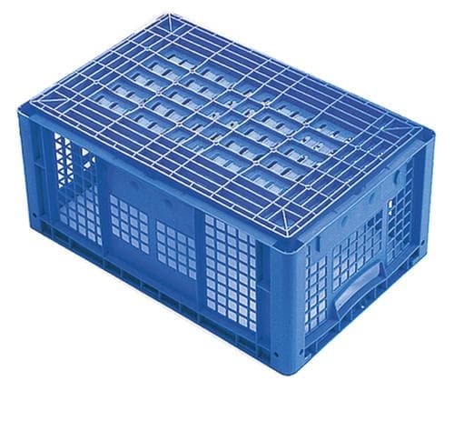 BITO Euronorm-Stapelbehälter mit Doppelrippenboden + Wände + Boden durchbrochen, blau, Inhalt 62 l